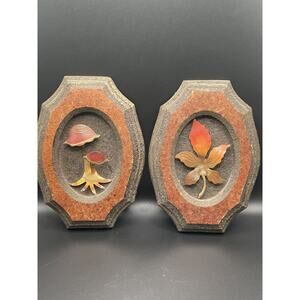 Sryroco Wood‎ 3D Copper Brass Mushroom & Leaf Wall Decor Pictures Set of 2